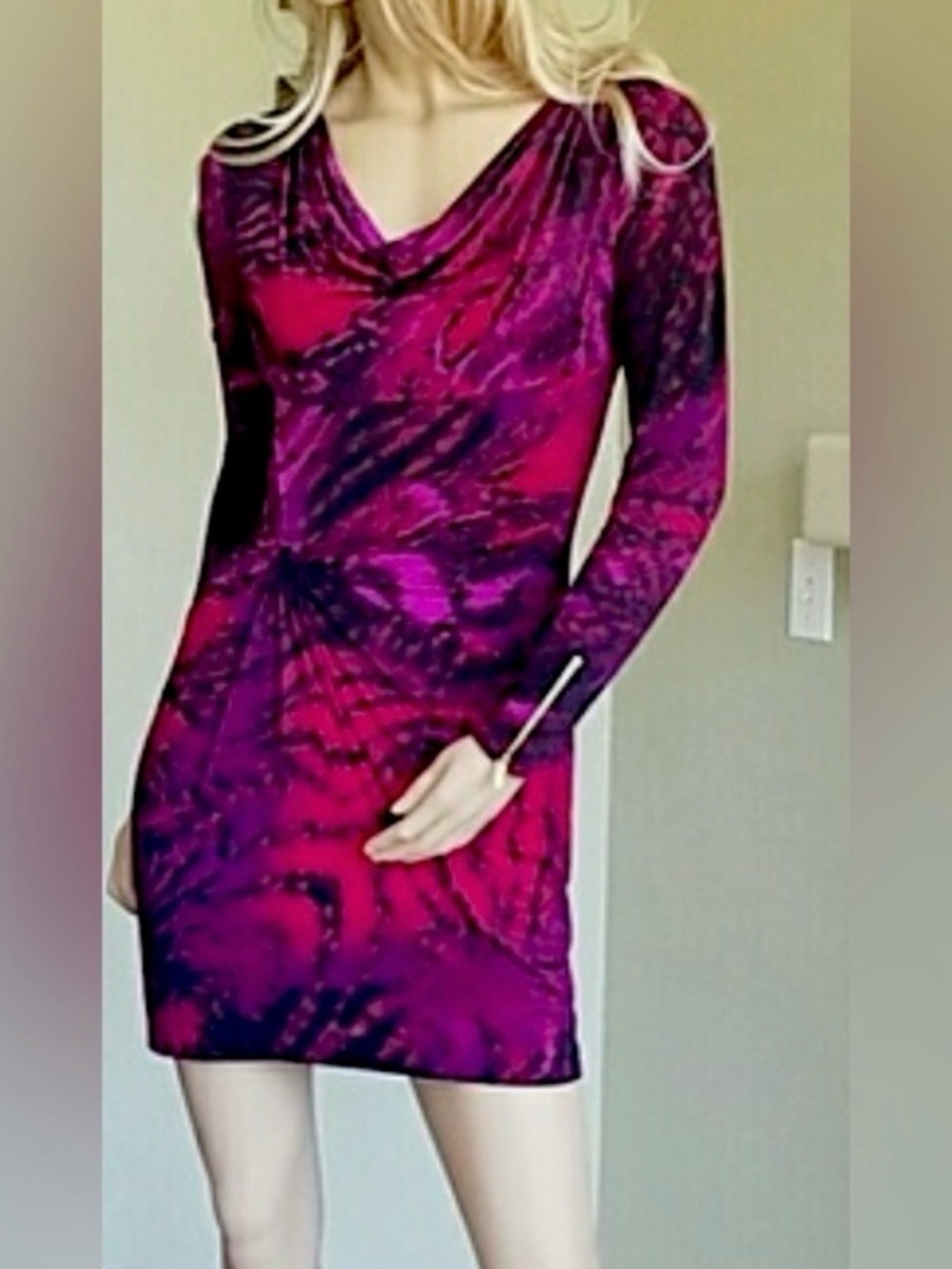 Cache Magenta & Purple Long-Sleeve V-Neck Dress